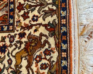 $695.00  Hand woven oriental carpet. Hunt scene in excellent condition 60+ years old. 72”&48”