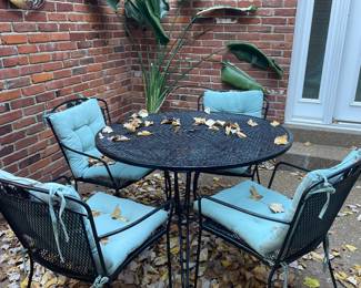 $245.00 - Wrought Iron Patio Table with 4 Chairs with Cushions 