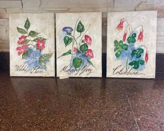 $175.00 for Set of 3 - Signed and Titled Mayte Parsons Floral Paintings - 10" x 14"
