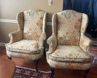 $35.00/each - Floral Print High Back Chairs - One Chair arms are damaged 