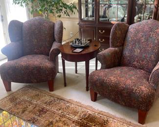 $925.00 - Pair of Sam Moore Safari Tapestry Lounge Chairs with Wood Legs