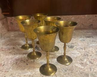 $18.00 - Vintage Brass Cordial Glasses Goblets Maurice Duchin - Set of 6 -