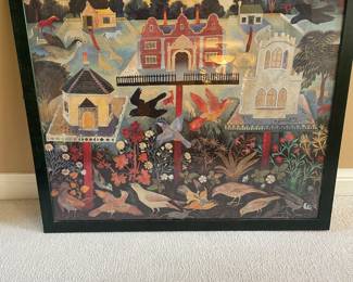 $250.00 - British Fold Artist Anna Pugh "Bird Tables" Framed Print - 32.5" x 36.5" 