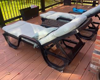 $58.00/each - Outdoor Adjustable Plastic Patio Lounge Chair with Cushions **one chair has crack**