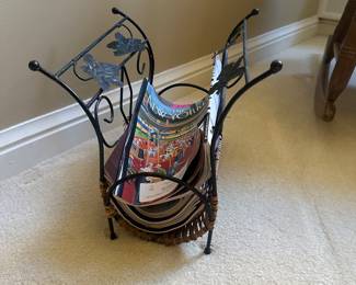 $25 - Wrought Iron Magazine Rack with Leaf Design