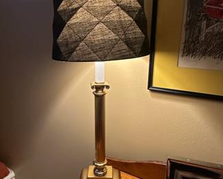 $28.00 - Gold Column Table Lamp With Black Geometric Shade 