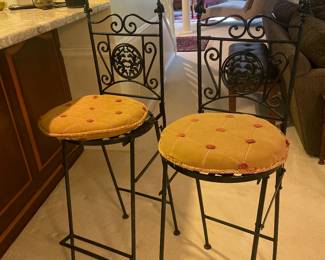 Pair of Vintage Wrought Iron Ornate French Folding Bar Stools