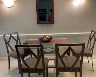 $187.00 - 5 Piece Glass Top Metal Dining Table with 4 Chairs - 42" Square Table