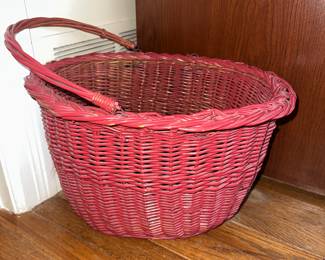 $30.00 - Red Vintage Wicker Basket with Handle - 16"Lx13"Lx10"H