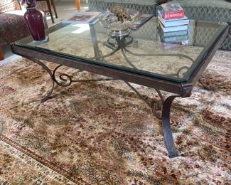 $325.00 - Large Glass Coffee Table with Brass Base 51” x 35” x 21.5T