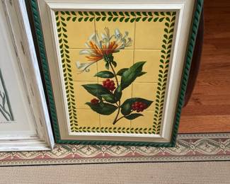$135.00 - Floral Botanical Tile Framed Art 30" x 24.5" 