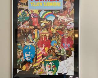 $345.00 - Vintage i Beatles Yellow Submarine Italian Poster - 42" x 30.5" **Glass cracked/missing at bottom left**