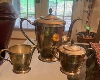 $24.00 - Oneida Community Par Plate Silver Plated Coffee Pot, Creamer and Sugar Bowl