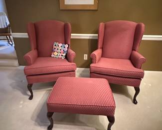$95.00/each - Queen Anne Style Upholstered Wingback Armchair - Ottoman $30.00 