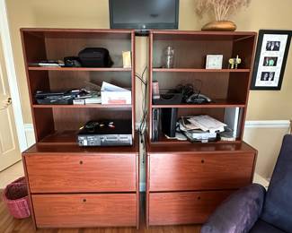 $100.00/Each Or $190.00 For Both - Cherry Office Filing Cabinets with Open Hutches