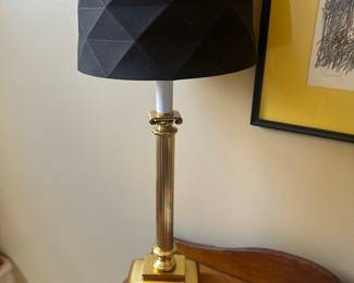 $28 - Gold Column Table Lamp With Black Geometric Shade 