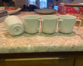 $15.00 - Vintage Swid Powell Coffee Cup Meier White Modern Squares- Set of 4