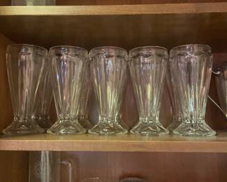 $36.00 - Vintage Soda Ice Cream Float Ribbed Tumblers Heavy Jeanette Glass - Set of 9 -