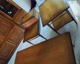 3 Piece Set Mid Century Walnut Set Swivel Table