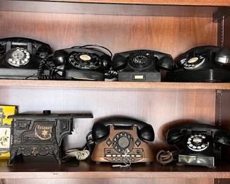 Some of the many cool bakelite rotary telephones 