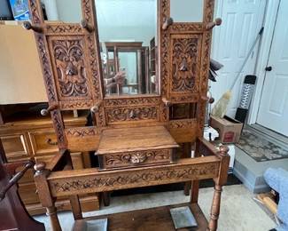 Highly carved hall tree 