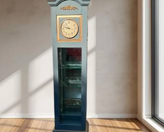 64 ShabbyChicGlassWoodLightedDisplayShelfwithClock