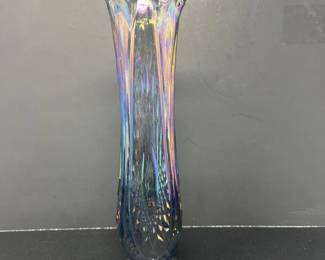 88 IridescentBluePurpleSwungVase12VintageGlass