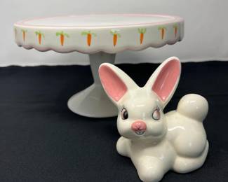 80 BunniesbytheBayHallmarkCakePlate1963DanaWayneCeramicBunny