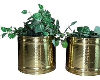 2 Brass Planters wGreenery 