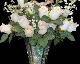 Lifelike Rose Bouquet in Crystal Vase 