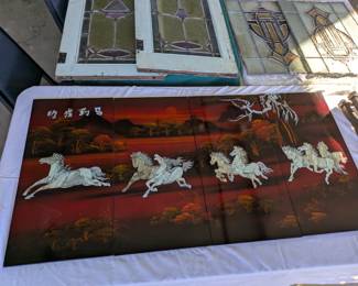 VIETNAMESE LACOUER
PAINTING, ASIAN ART:
EIGHT HORSES SET OF
FOUR PANELS