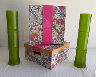 Liberty of London Boxes (Mint Condition and Unopened) + matching Green Bamboo Vases