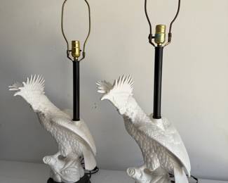 2 White Ceramic  Cockatoo Lamps w/shades