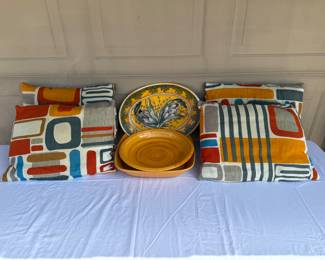 4 Vintage Ikea Pillows + Serving Trays and Platters