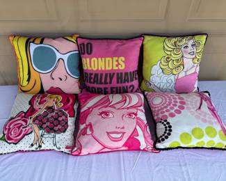 6 One-of-a-kind Barbie Pillows, hand made by Mattel designers for a charity auction