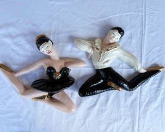 2 Ceramic Dancers Wall Art 1950's
