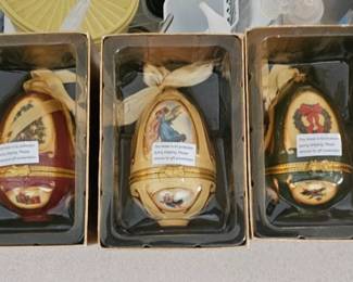 Ceramic musical ornaments $12 each. They take watch batteries