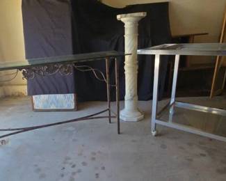 PO185Vintage Decorative Sofa Table White Marble Column Stand