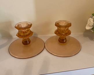 Pink depression glass.