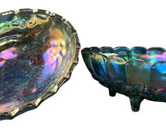 2 Indiana Iridescent Blue Carnival Glass 