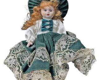 Porcelain Doll With Green Hat 