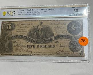 $5 1861 CONFEDERATE STAES OF AMERICA