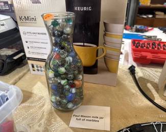 PAUL MASON MILK JAR FULL OF MARBLES