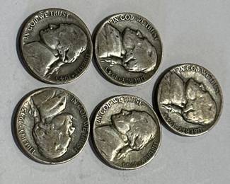 5 SILVER WAR NICKELS