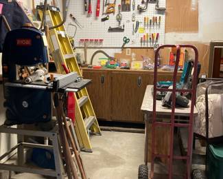 Ladders, Dolly, Ryobi Band Saw, Tools