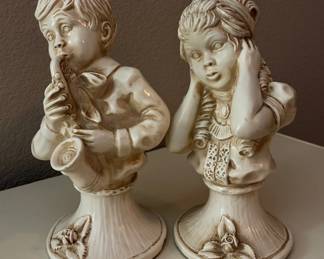 1971 Universal Statuary Saxophone Boy & Girl Busts Set By Artist Kendrick