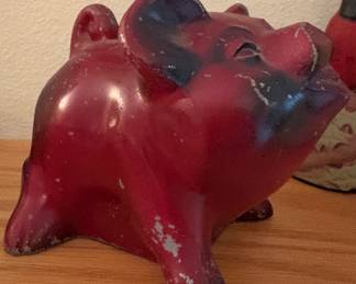 Cast Iron Red Piggy Bank