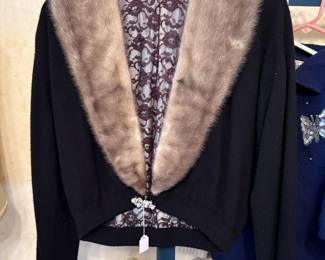 Black Sweater with Autumn Haze Mink Collar