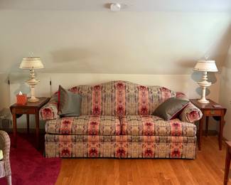 Sleeper sofa, end tables, lamps