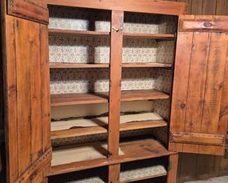 Antique pine cupboard or larder cabinet with beadboard backing, Lots of storage space! Imagine where it might go in your home..... See the following pic to see the doors closed.